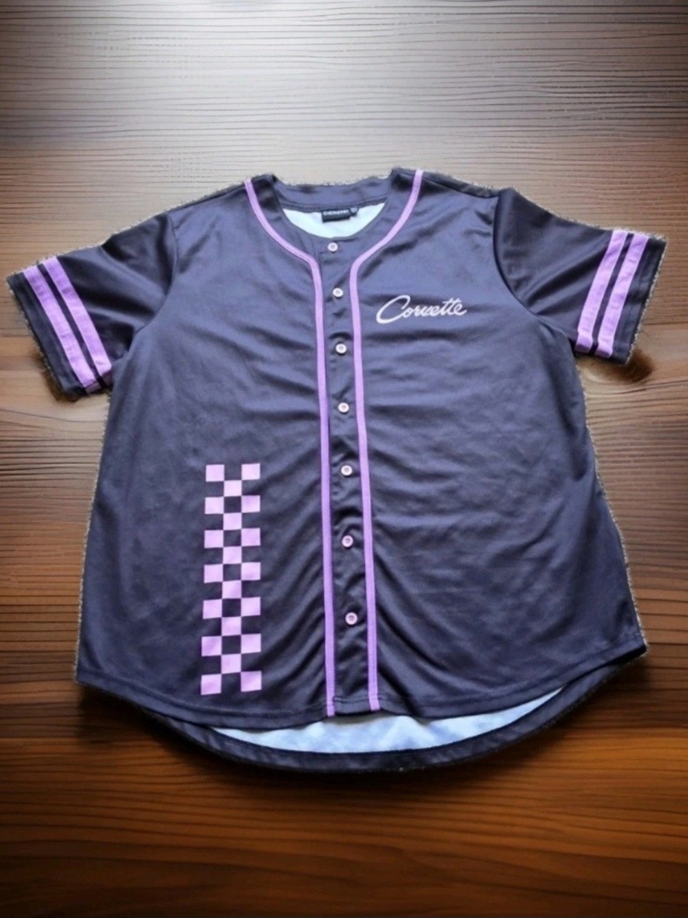 Corvette Racing Y2K Graphic Jersey Shirt Black Pink Button Front Mens 2XL Unisex - Picture 2 of 6
